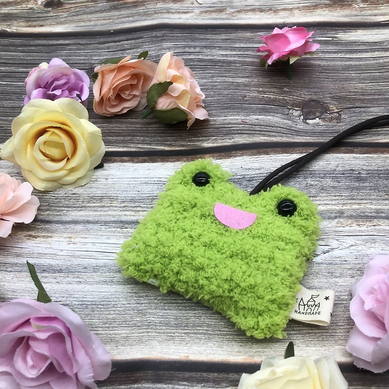 Frog-knitted woolen leisure card holder card holder ticket holder square card holder - ที่ใส่บัตรคล้องคอ - วัสดุอื่นๆ สีเขียว