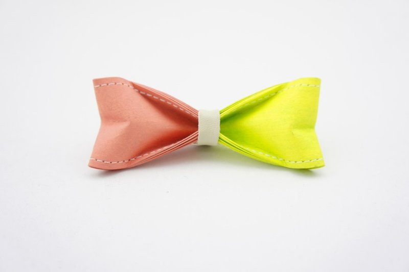 10/10 design PAPER BOW TIE 雙色領結（蝴蝶結、領帶） 手工訂製《裸膚螢光黃色》【適合送禮/生日禮物/男女朋友/婚禮 】 - 領帶/領帶夾 - 防水材質 黃色