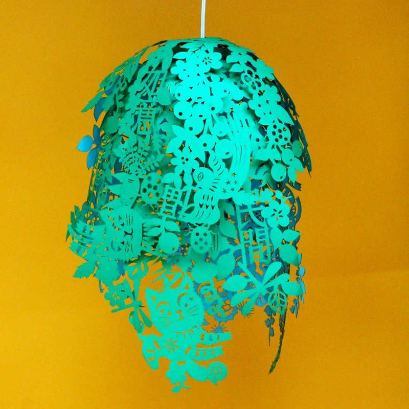 桃花源剪紙燈罩/森林綠 Paper-cut lampshades - 擺飾/家飾品 - 紙 綠色