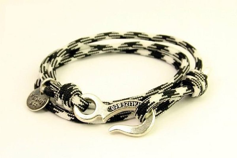 [METALIZE] Hook with rope bracelet three-ring umbrella rope bracelet-industrial hook type-black and white camouflage (ancient silver) - Bracelets - Other Metals 