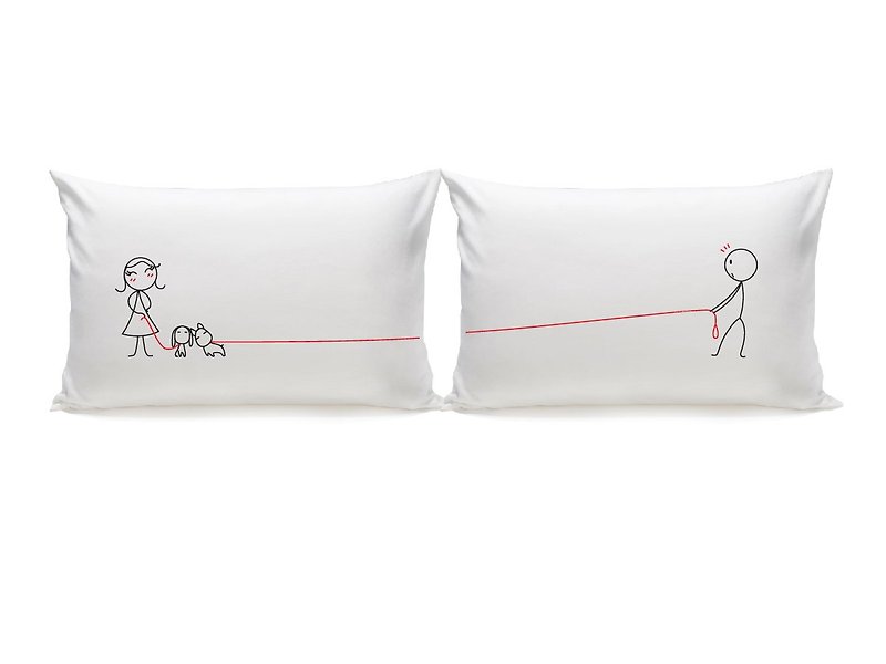 "Puppy Love" Boy Meets Girl couple pillowcases by Human Touch - หมอน - วัสดุอื่นๆ ขาว