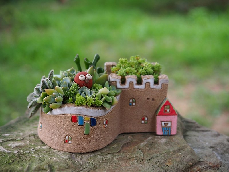 [Garden House Garden] Pottery Handmade-Super Cute Garden Candy House (L)/Rock Gray - ตกแต่งต้นไม้ - วัสดุอื่นๆ 