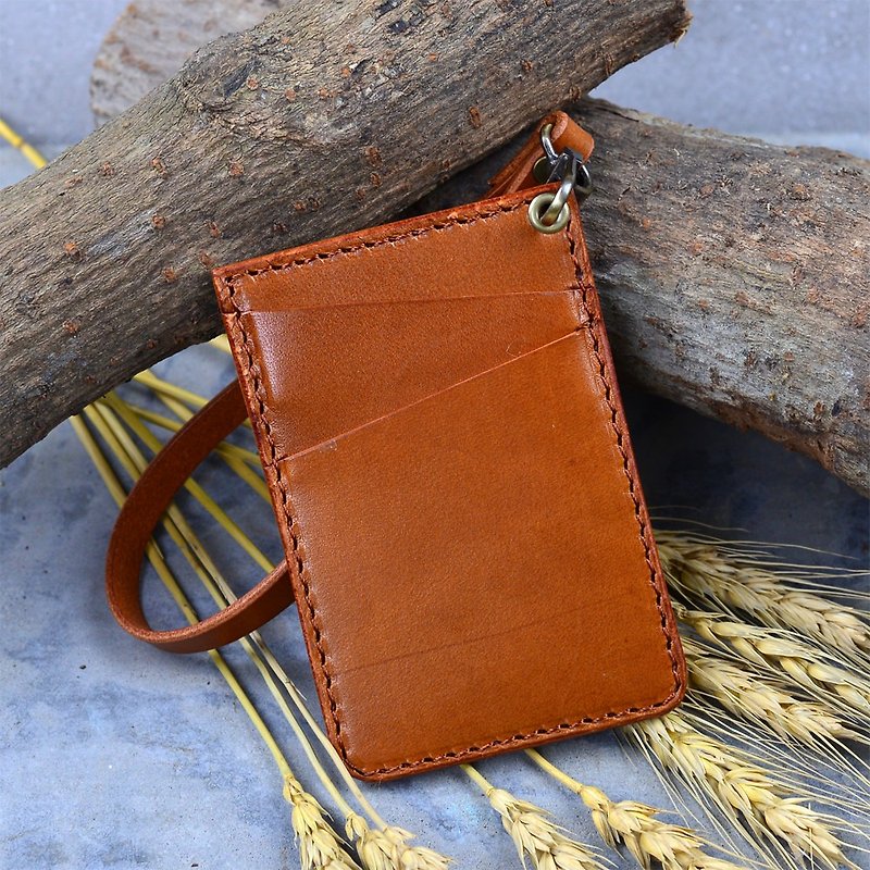 【DOZI leather hand】 card sets, card sets folder, leisure card, can put three cards, with the original color leather hand ring, leather for the production of color, free color, the picture is light brown - ID & Badge Holders - Genuine Leather Brown