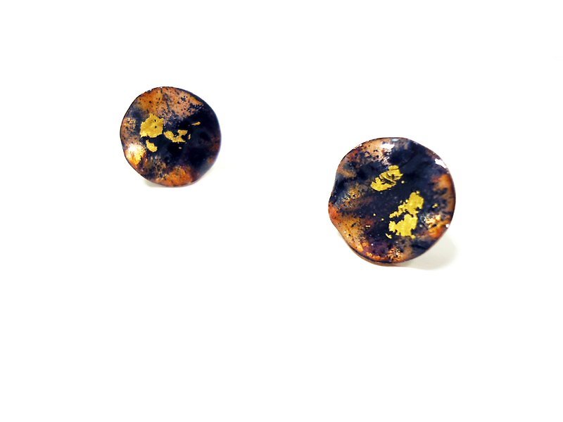 HinduLotus II Summer Lotus Enamel Earrings (Black) - ต่างหู - โลหะ สีดำ