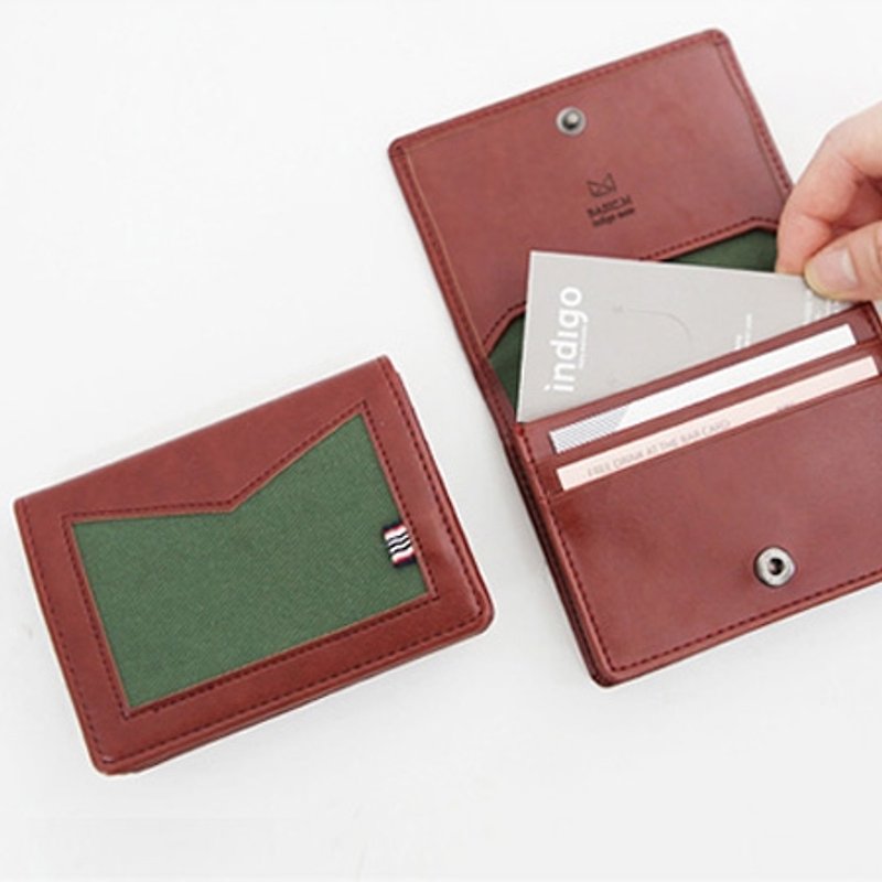 Dessin x Indigo-BASIC.M leather business card ticket package - coffee green, IDG78797 - อื่นๆ - หนังแท้ หลากหลายสี