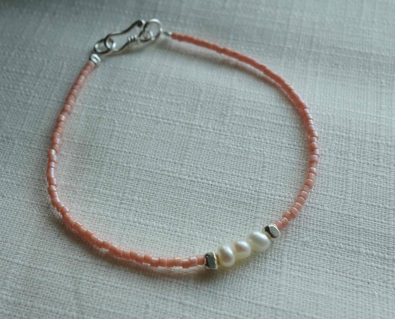~ M + Bear ~ Pink Lady pearl bracelet 925 fine silver - สร้อยข้อมือ - โลหะ สึชมพู