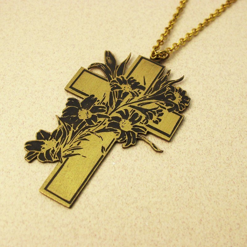 生命 十字架 手工黃銅項鍊-ART64 - 項鍊 - 其他金屬 金色