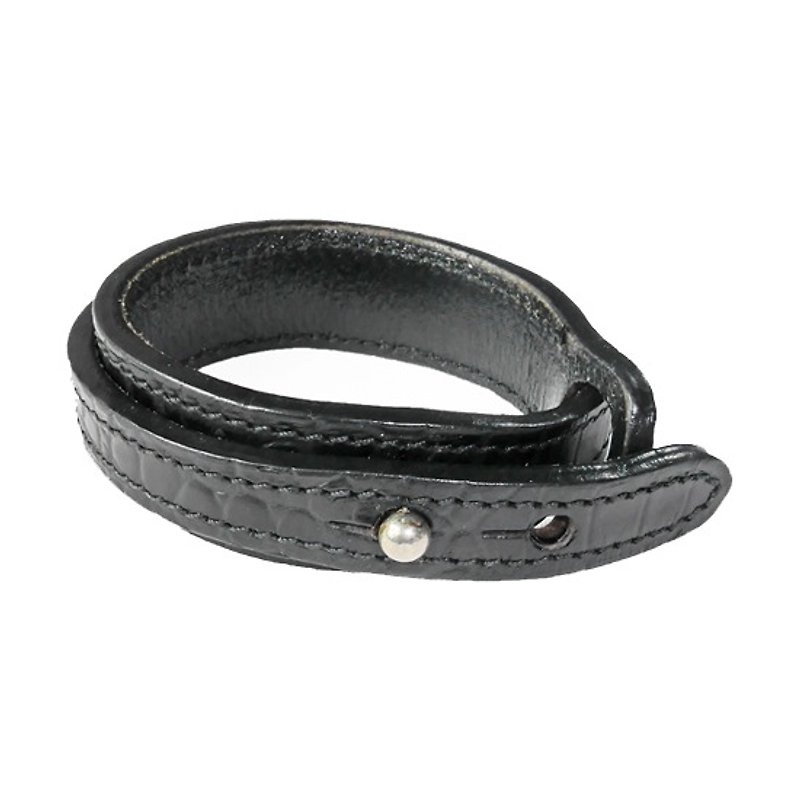 Chainloop homemade handmade crocodile embossed double-layer leather bracelet - Bracelets - Genuine Leather Black