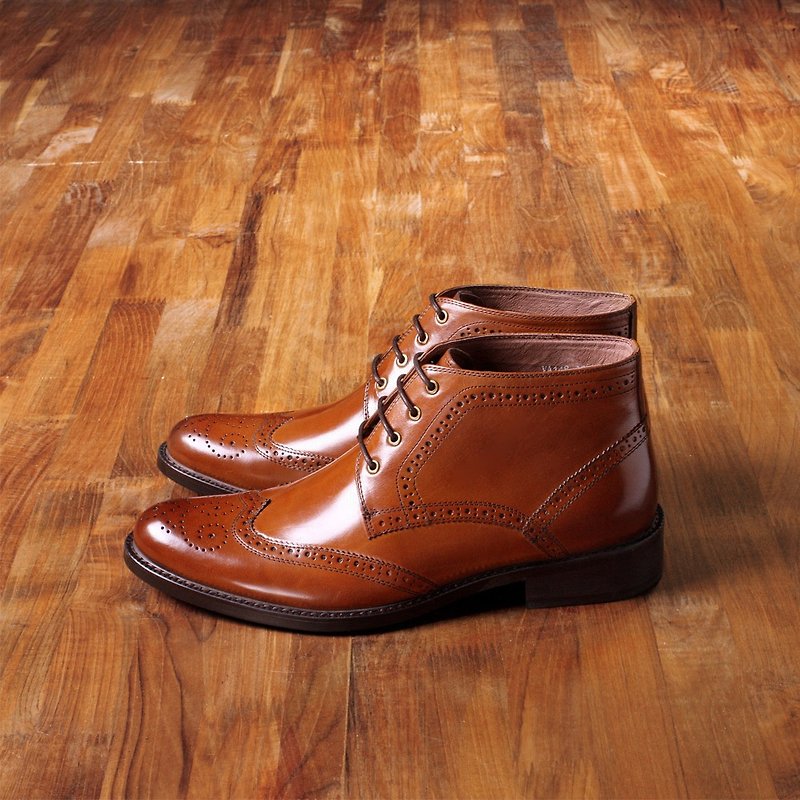 Vanger 優雅美型‧紳士風範雕花德比短靴Va148紳士褐 - 男款休閒鞋 - 真皮 咖啡色