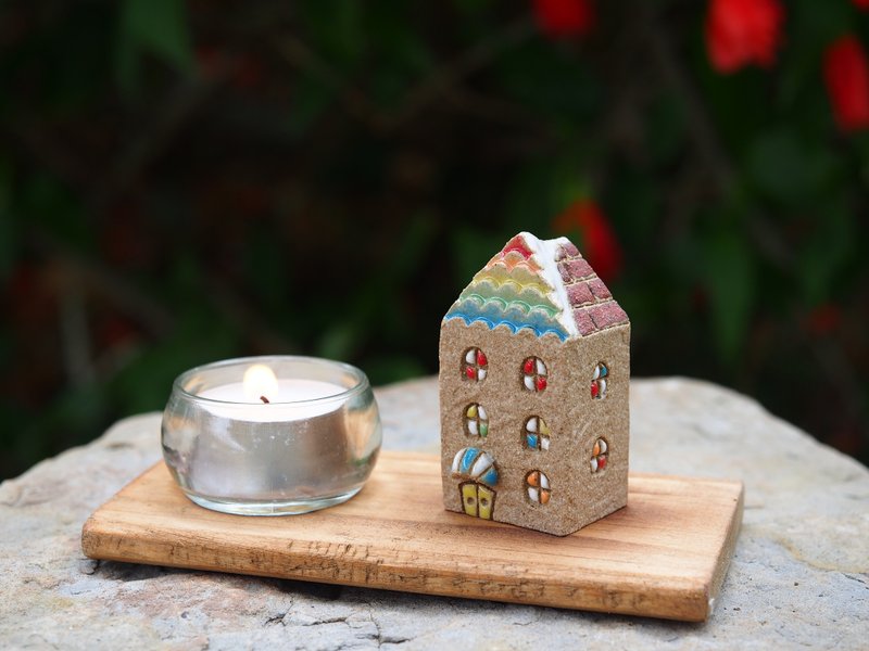 Beautiful Village in Europe [small] - super cute rainbow ice cream shop (large) / with manual wooden candlestick candle +1 +1 small bottles / 4 1 Group - Items for Display - Other Materials 