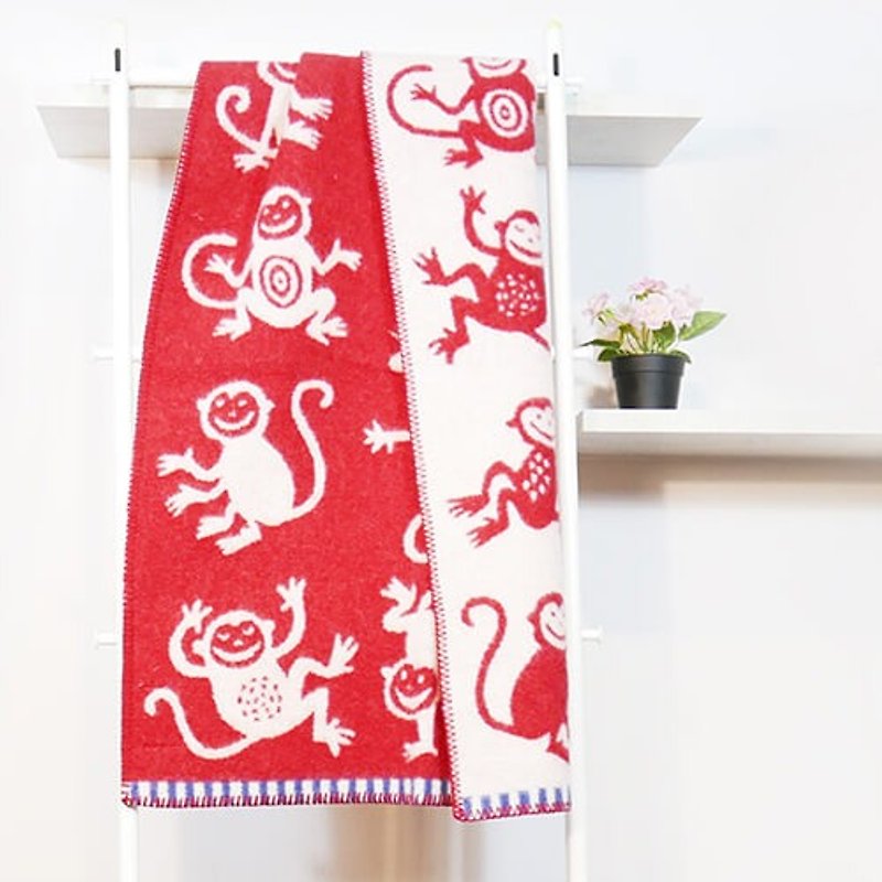 【交換禮物】瑞典Klippan 有機羊毛暖暖毯--小乖猴 (紅色) - 棉被/毛毯 - 羊毛 紅色