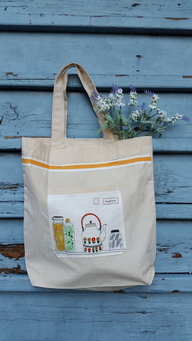 Cute Pattern Bag Handbag Shoulder Bag Cotton Canvas Side Bag - Messenger Bags & Sling Bags - Other Materials White