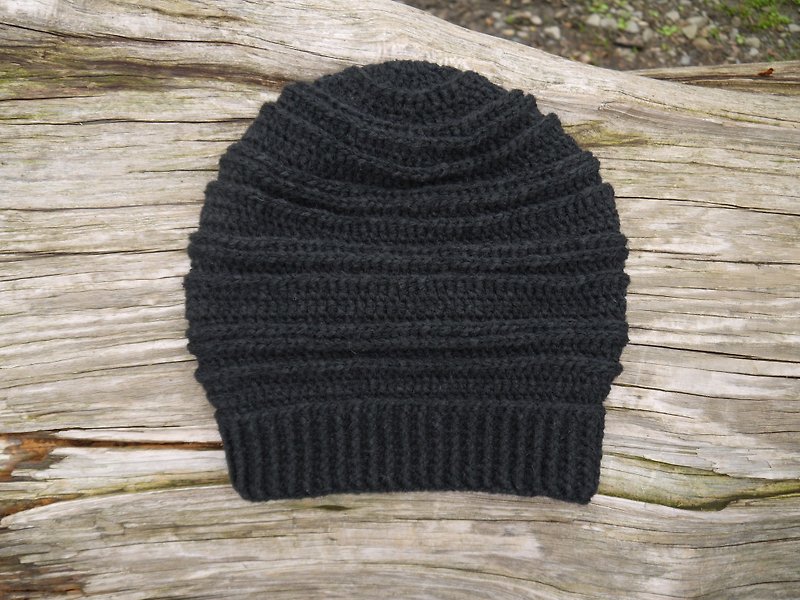 手作編織毛帽~ 中性多層次設計師款毛帽系列(黑色) - 帽子 - 其他材質 黑色