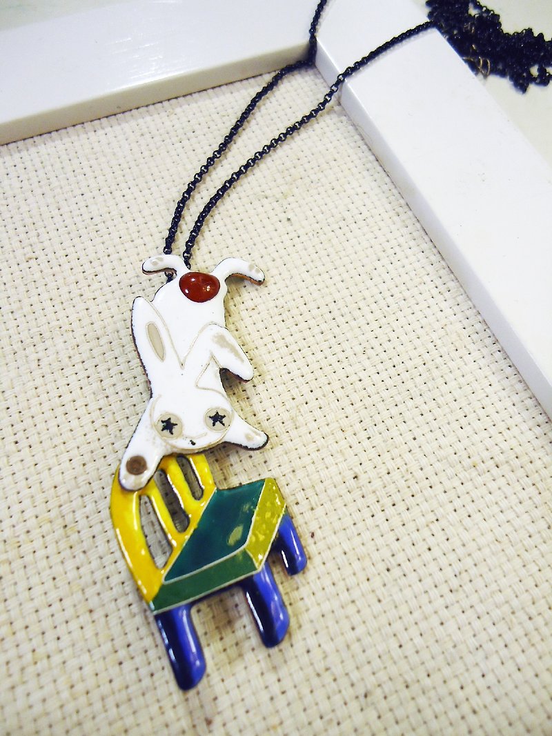 Naughty Rabbit Enameling Necklace - Necklaces - Other Metals Green