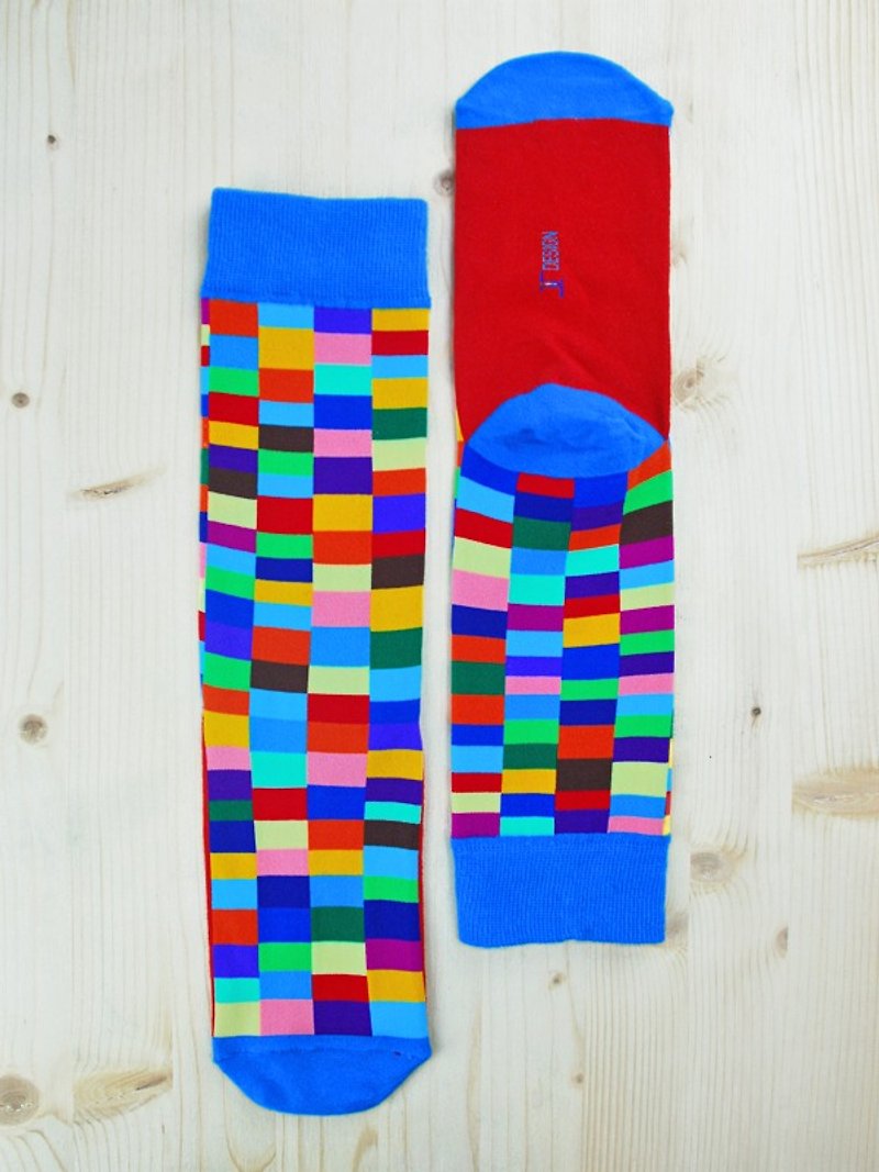 JHJ Design Canadian Brand High Color Knitted Cotton Socks Rainbow Series-Rainbow Grid Socks (Knitted Cotton Socks) - ถุงเท้า - วัสดุอื่นๆ หลากหลายสี