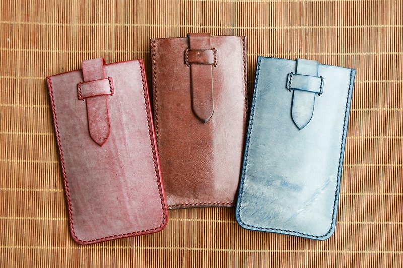 Hand stitched Phone Sleeve,Brushed Wax Leather Phone Sleeve - Phone Cases - Genuine Leather 