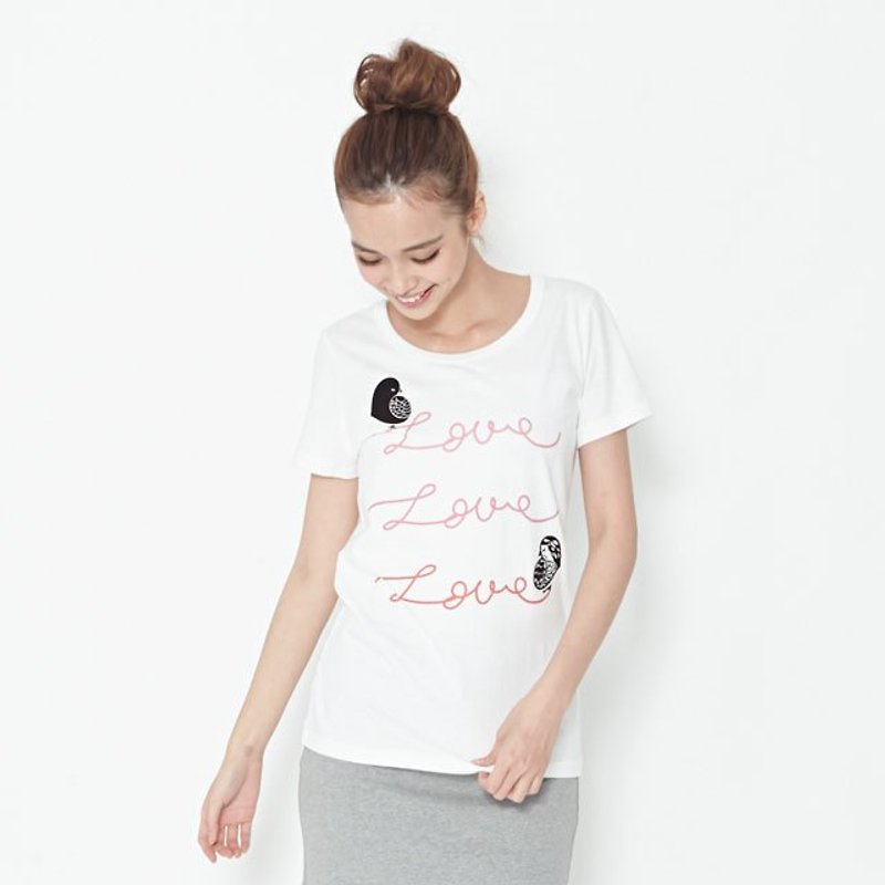 Love Love Bird Peach Cotton Women T-shirt_White - Women's T-Shirts - Cotton & Hemp White