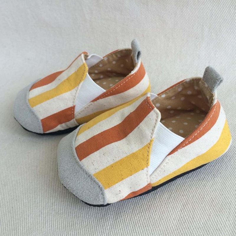Va Great orange stripes handmade shoes series of hard and soft-soled shoes personality - รองเท้าเด็ก - วัสดุอื่นๆ หลากหลายสี