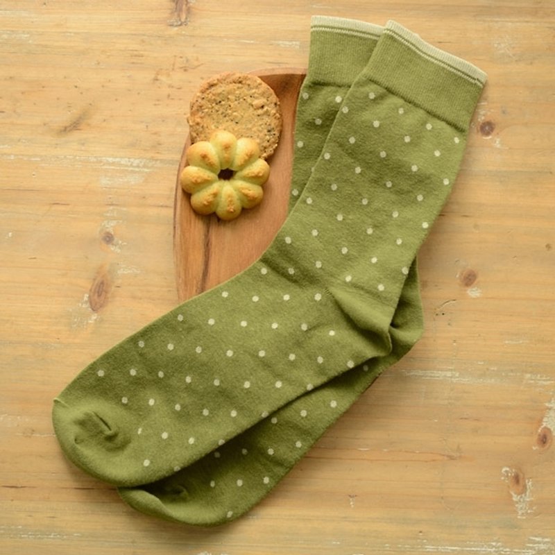 Lin Guoliang Color Polka Dot Gentleman Socks Matcha Green - Dress Socks - Cotton & Hemp Green