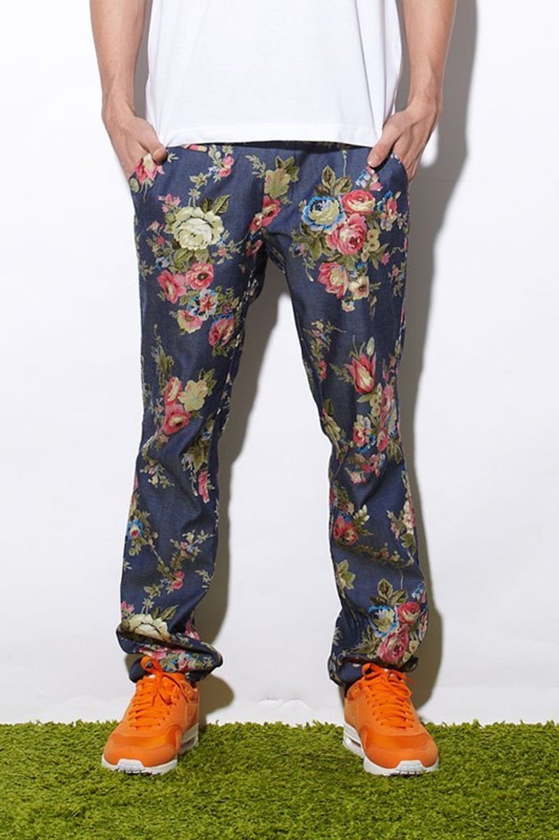 Stone'As floral denim pants / 印花 單寧 牛仔褲 長褲 - 男長褲/休閒褲 - 其他材質 藍色