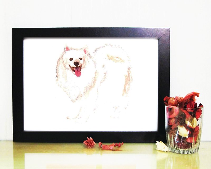 Puppy dog ​​watercolor painted silver fox illustration painting poster A4 copy - โปสเตอร์ - กระดาษ 
