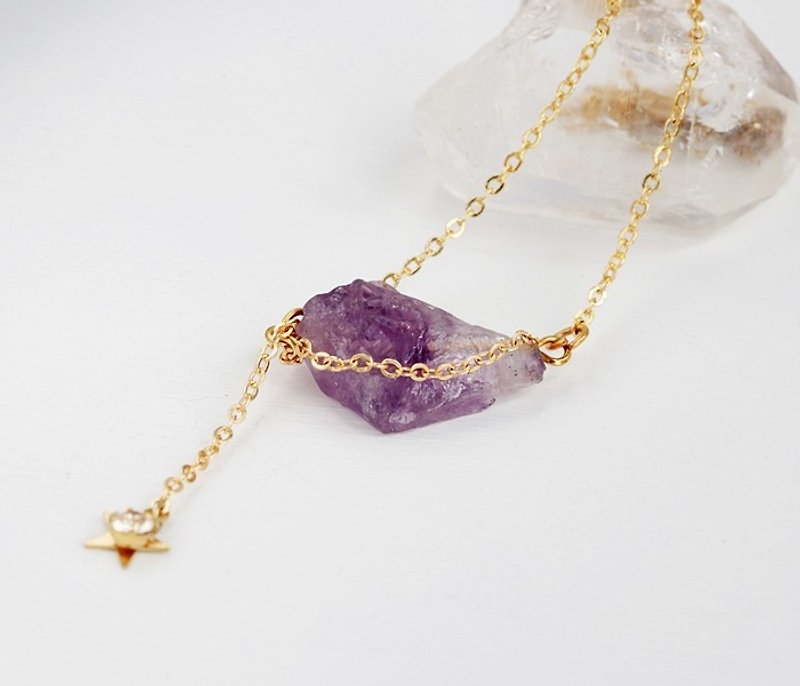 Purple starry night - the wisdom of the original stone amethyst necklace natural stone Hands minimalist geometry personalized Valentine's Day banquet birthday gift Christmas gift exchange party - สร้อยคอ - เครื่องเพชรพลอย 