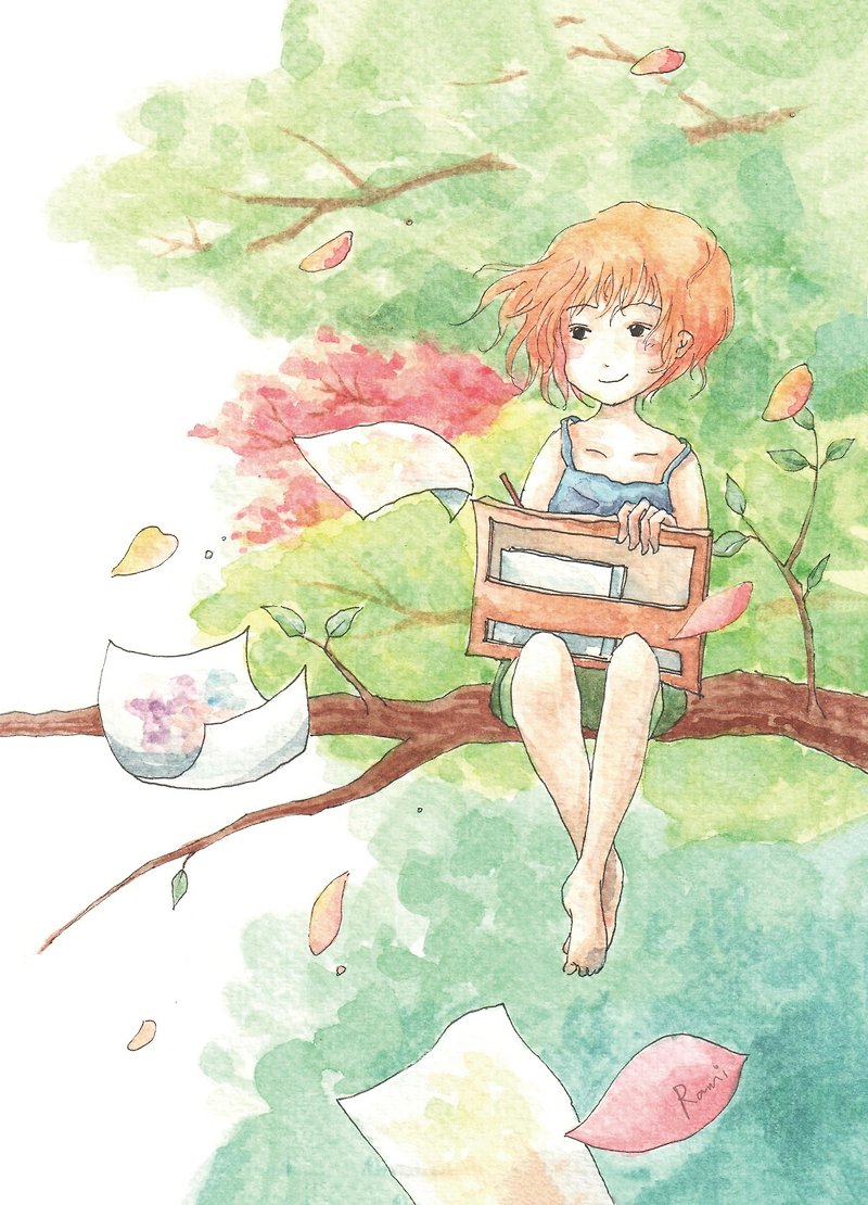 Postcard of the little painter on the tree - การ์ด/โปสการ์ด - กระดาษ สีเขียว