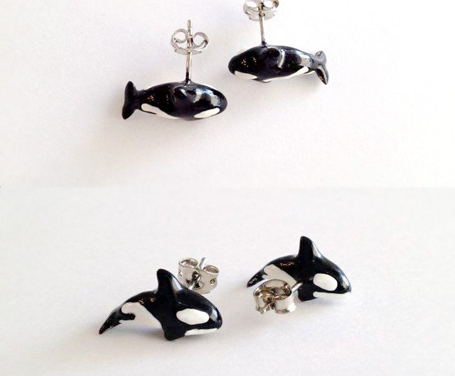 Orca スタッド ピアス、シャチ スタッド ピアス、クジラ ピアス