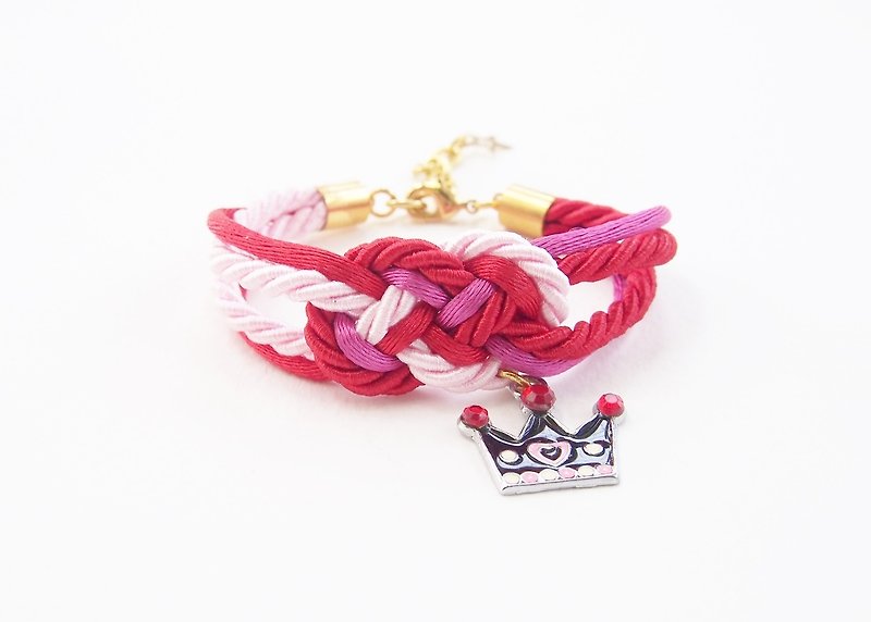 Pink and red nautical bracelet with princess crown charm - Bracelets - Other Materials Pink