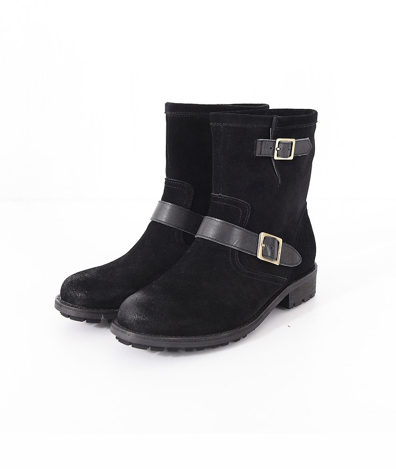 [Call of the Wild] Scorched Leather Engineering Boots-Antique Black (24) - รองเท้าบูทสั้นผู้หญิง - หนังแท้ สีดำ
