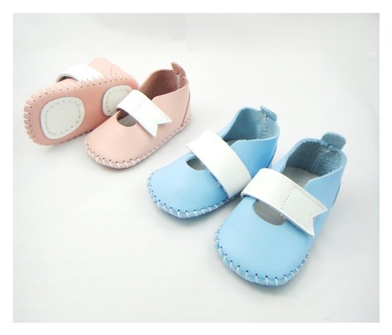 Qiduowu MIT Taiwan Pure Hand-stitched Calfskin Angel Shoes Gift Box Type B (Sewn Completed) - รองเท้าเด็ก - หนังแท้ สีน้ำเงิน
