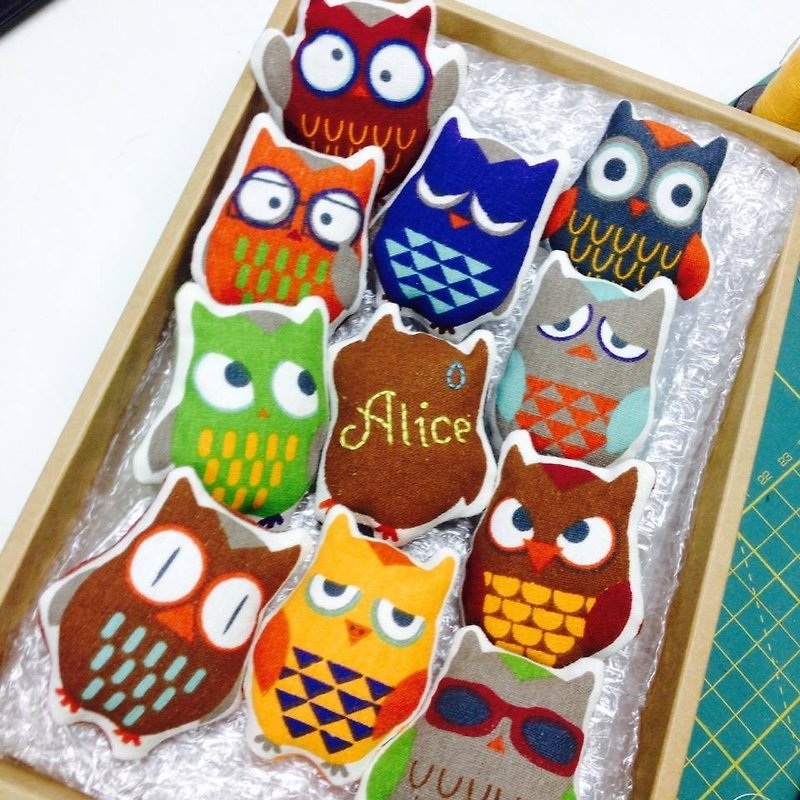 Owl pin set-a set of 11-one of them can embroider the name~ :) - เข็มกลัด - วัสดุอื่นๆ หลากหลายสี