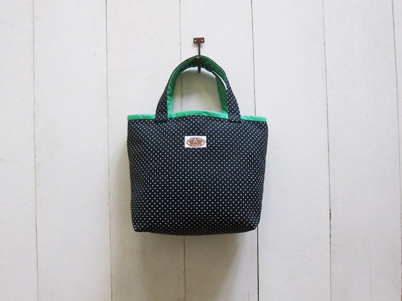 其他材質 手提包/手提袋 多色 - 馬卡龍系列 - 小號托特包 / 黑底小白點 + 鮮草綠