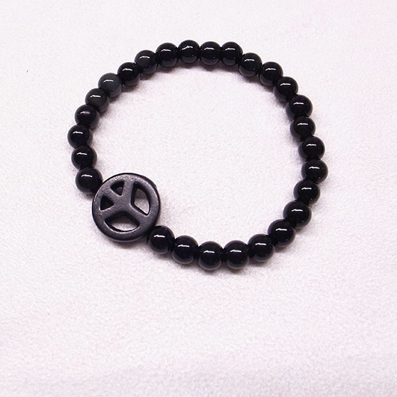 ☽ Qi Xi hand for ☽ 07195b1] [peace symbol section obsidian bracelet - Metalsmithing/Accessories - Other Materials Black