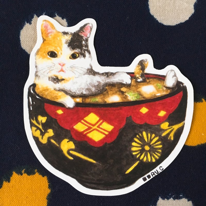 味噌碗貓 大貼紙 - 貼紙 - 紙 多色