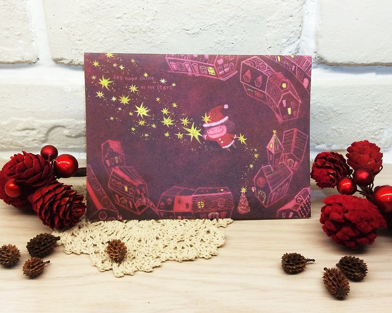 小蘑菇聖誕卡－[ 許願星星 ] - 心意卡/卡片 - 紙 紅色