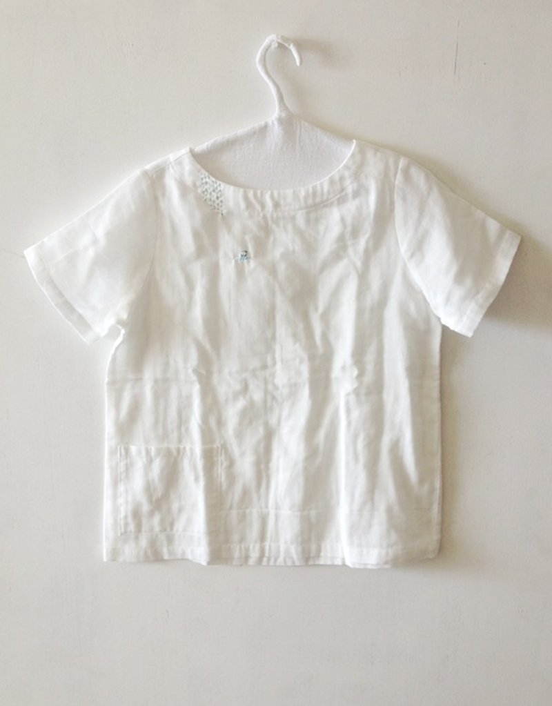 Pocket shirt-the pattern of heavy rain - เสื้อผู้หญิง - ผ้าฝ้าย/ผ้าลินิน ขาว