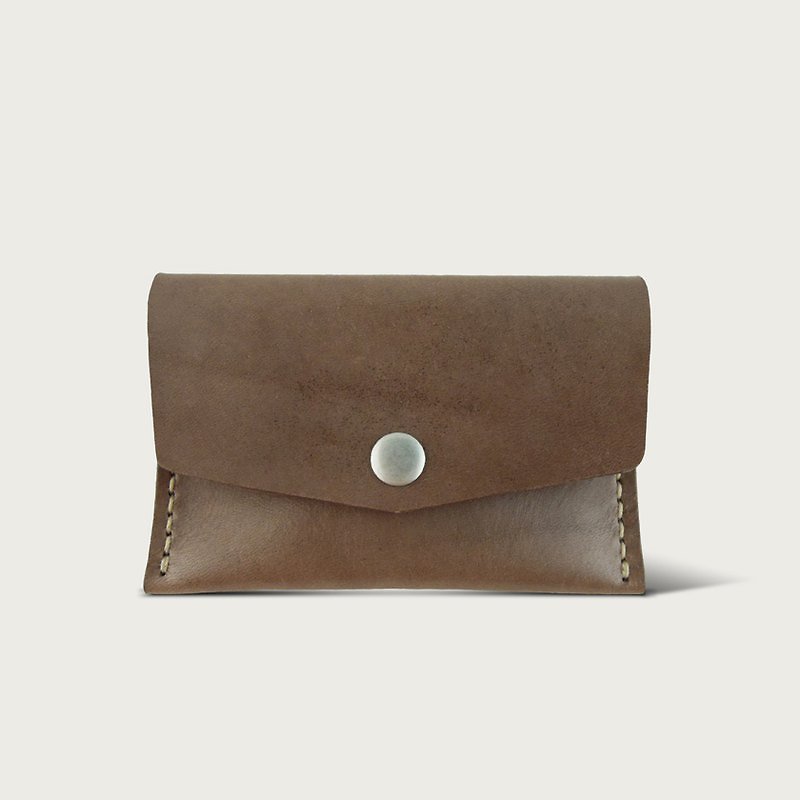 LINTZAN "leather hand-stitched" open buckle purse / business card holder - brown - Coin Purses - Genuine Leather Brown