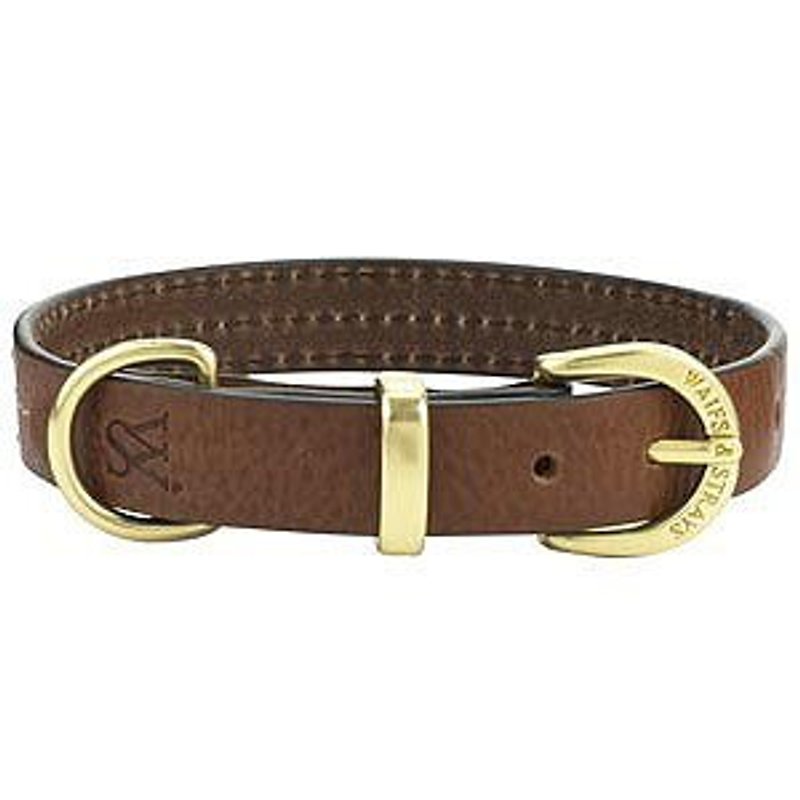 [W&S] Three-line leather collar S-available in brown and black - Collars & Leashes - Genuine Leather Orange