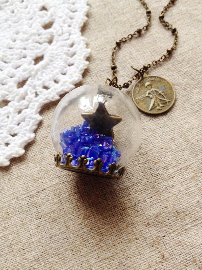 Constellation Little Prince star glass ball necklace birthday gift Christmas Valentine's Day - Necklaces - Glass Blue
