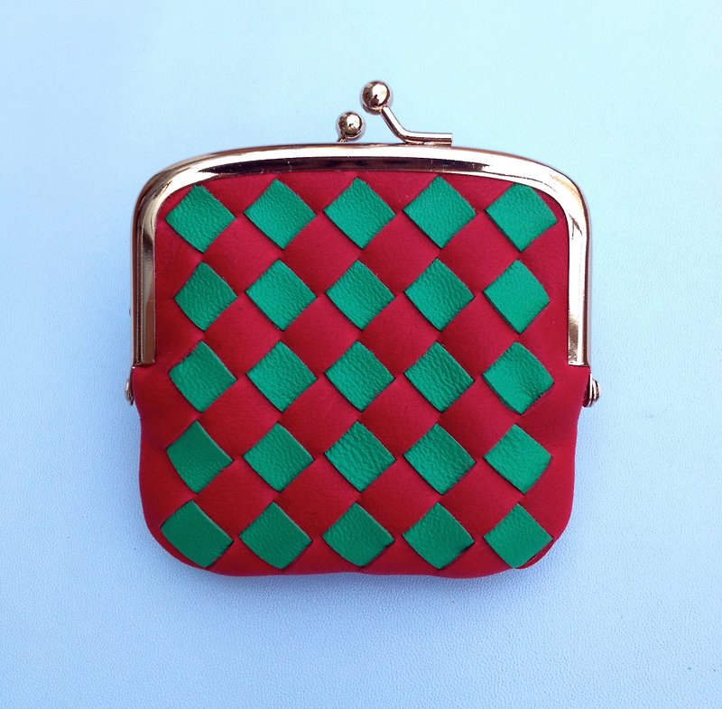 LEATHER KNITTING FRAME PURSE (Green & Red) - Wallets - Genuine Leather Red