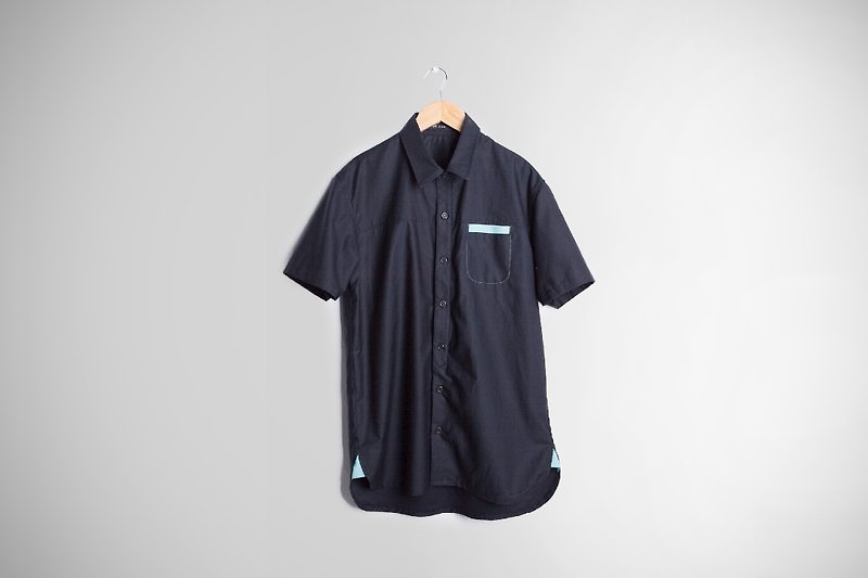 Men's Contrast Work Shirt_4SM102_Dark Blue - เสื้อเชิ้ตผู้ชาย - ผ้าฝ้าย/ผ้าลินิน สีน้ำเงิน