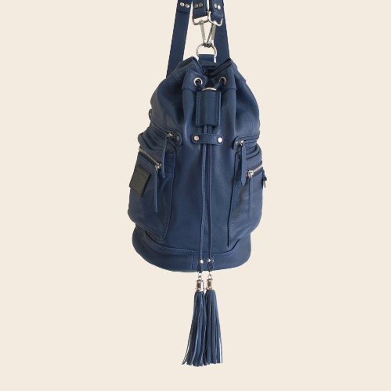 ► Jennifer ｜ shoulder bag ● 　　　　深海藍色／軟羊皮圓筒背包 - 側背包/斜背包 - 真皮 藍色
