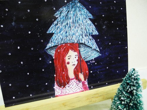 PuChi插畫設計工作室 PuChi/自畫像/女孩/明信片/聖誕節/Christmas