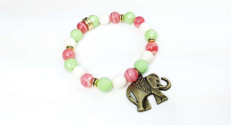 「紅綠白 x 大象」-串珠款 - 手鍊/手鐲 - 其他材質 多色