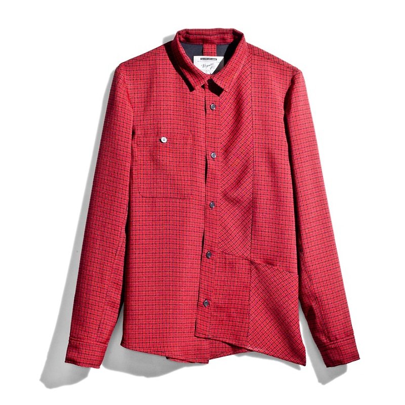 HypA - Ralf 紅格紋斜向襯衫 *L號 - 男襯衫/休閒襯衫 - 其他材質 紅色