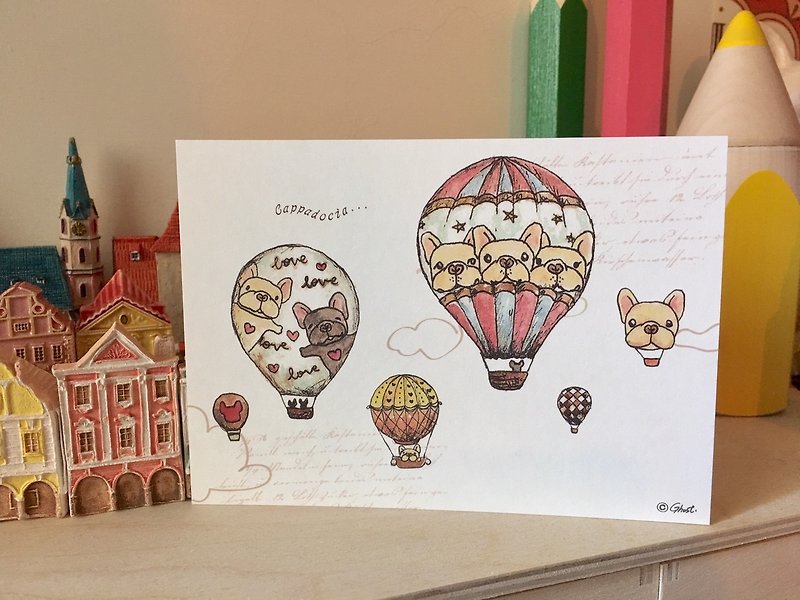 (Sold Out) Thick Postcard-Hot Air Balloon Fight - Cards & Postcards - Paper White