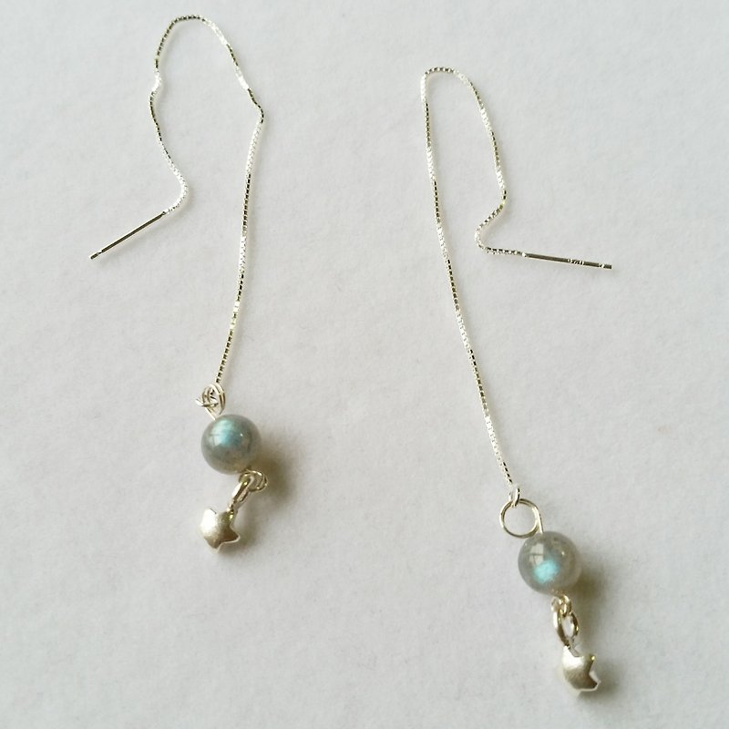 925 sterling silver ear wire (labradorite + sterling silver star) - Earrings & Clip-ons - Gemstone Blue