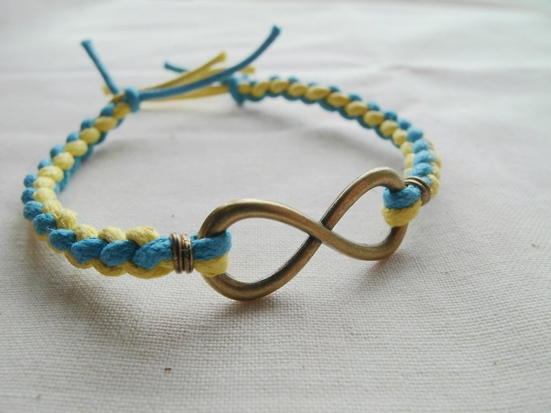 ~ M + Bear ~ Love Unlimited Love Unlimited, 8 wax rope braided bracelet (bronze yellow and blue) - สร้อยข้อมือ - โลหะ สีเหลือง