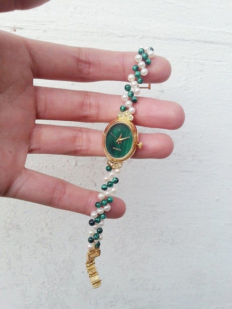 [Lost and find] malachite bright pearl bracelet watch - นาฬิกาผู้หญิง - เครื่องเพชรพลอย สีเขียว